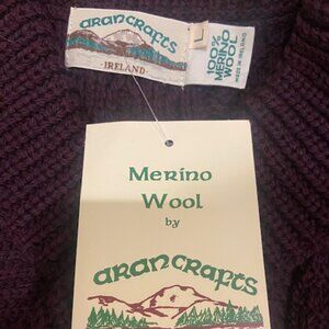 Aran Crafts Irish Wool Sweater, Women's L, plum/violet pullover, new with tags.